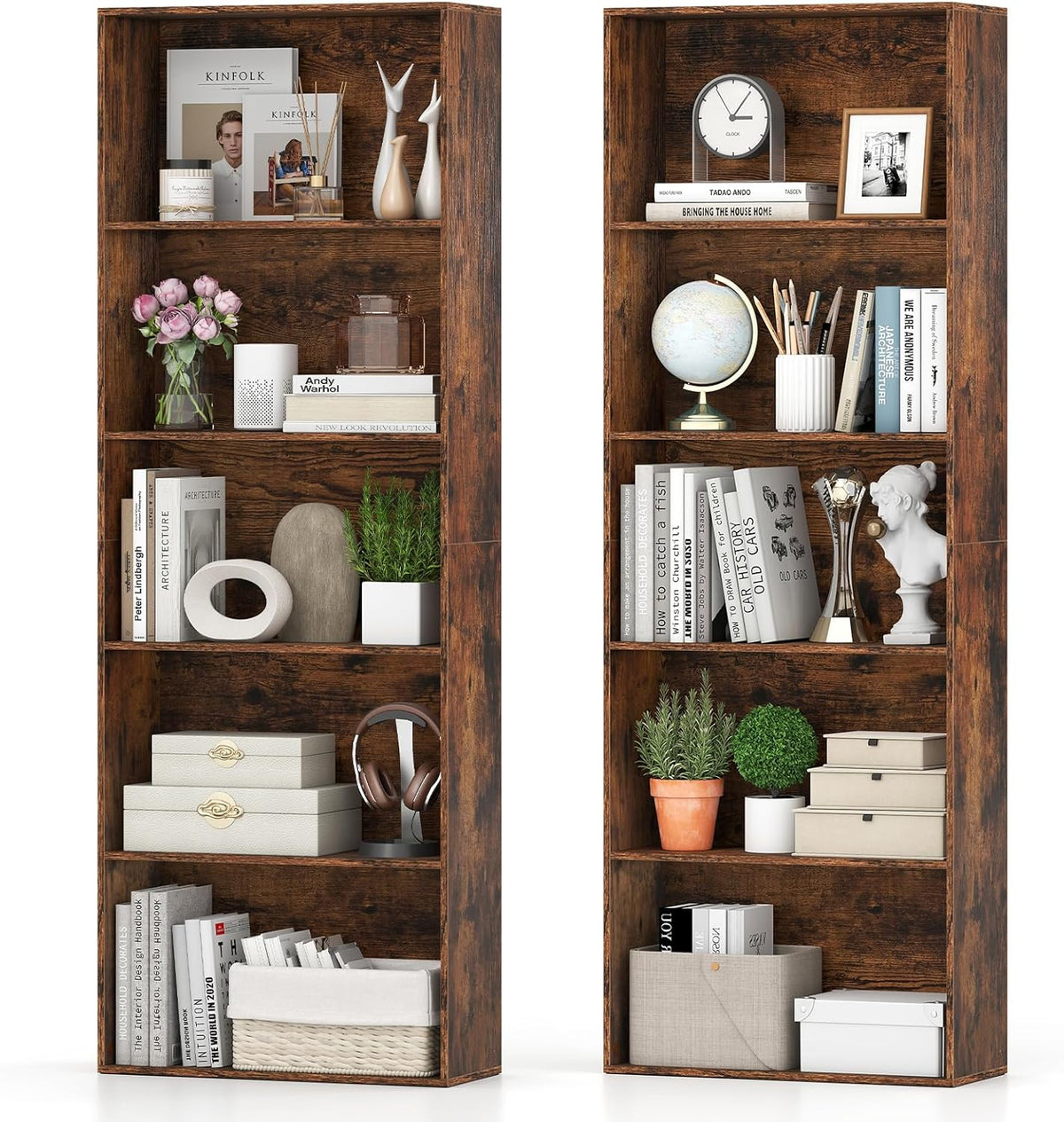 Goflame 5-Tier Bookshelf Freestanding Bookcase with 5 Open Shelf