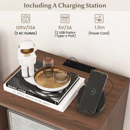 Record Player Stand with Charging Station, Turntable Stand Holds Up to 150 Albums