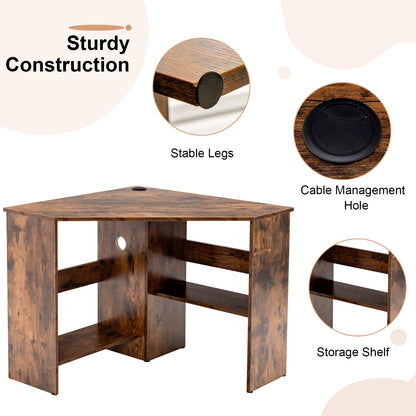 Corner Desk with Storage Shelves, Triangular Computer Desk with Cable Management Holes
