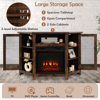 Corner Fireplace TV Stand with LED Lights for TVs up to 50”, Modern Entertainment Center with Electric Fireplace