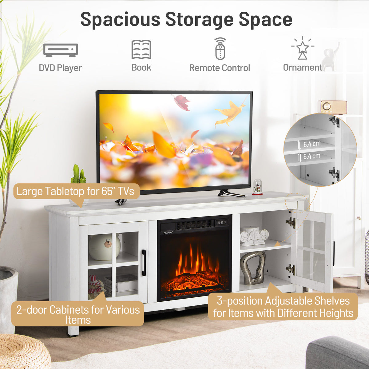 58" Fireplace TV Stand for TVs up to 65 Inches, Wooden TV Console with 18” Electric Fireplace Insert