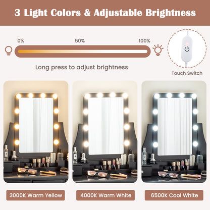 Vanity Table Set with Lighted Rotatable Mirror, Makeup Table with 3-Color Lights