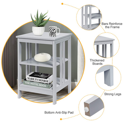 Goflame Nightstand 3-Tier Sofa Side Table W/Reinforced Bars and Stable Structure