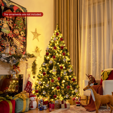 Goflame Pre-lit Snow Flocked Christmas Tree,Hinged Artificial Xmas Tree, Indoor Holiday Festival Decoration - GoflameUS
