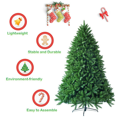 7.5ft Unlit Artificial Christmas Tree, Premium Hinged Fir Tree - GoflameUS