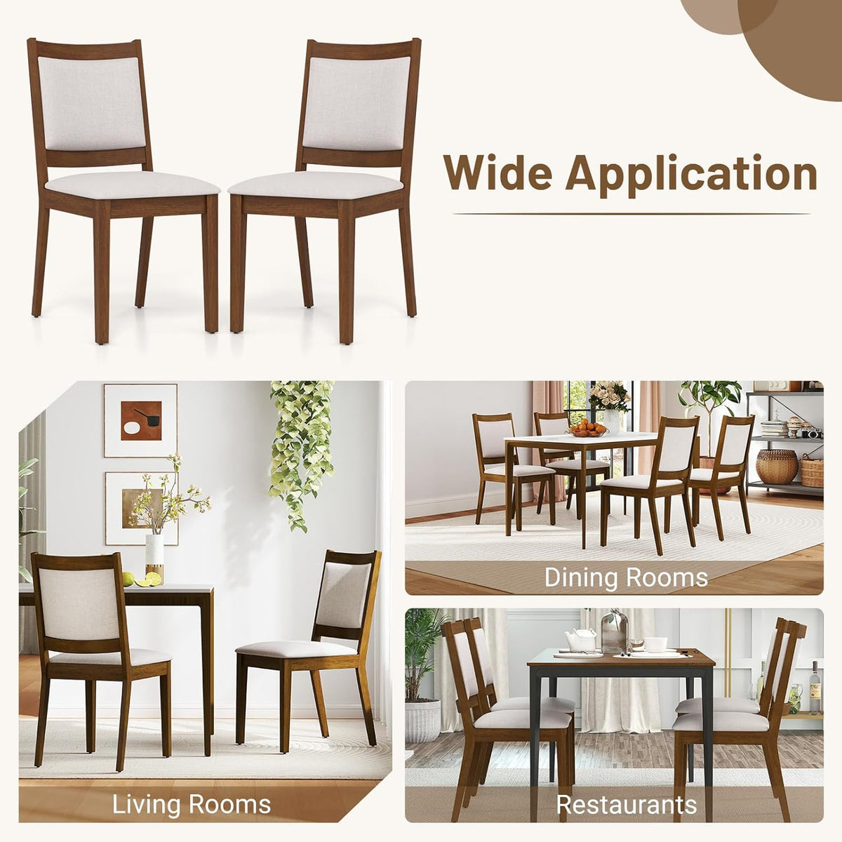 Goflame Upholstered Dining Chairs Set of 2/4, Modern Farmhouse Kitchen Chairs w/Padded Backrest & Cushioned Seat, Rubber Wood Frame