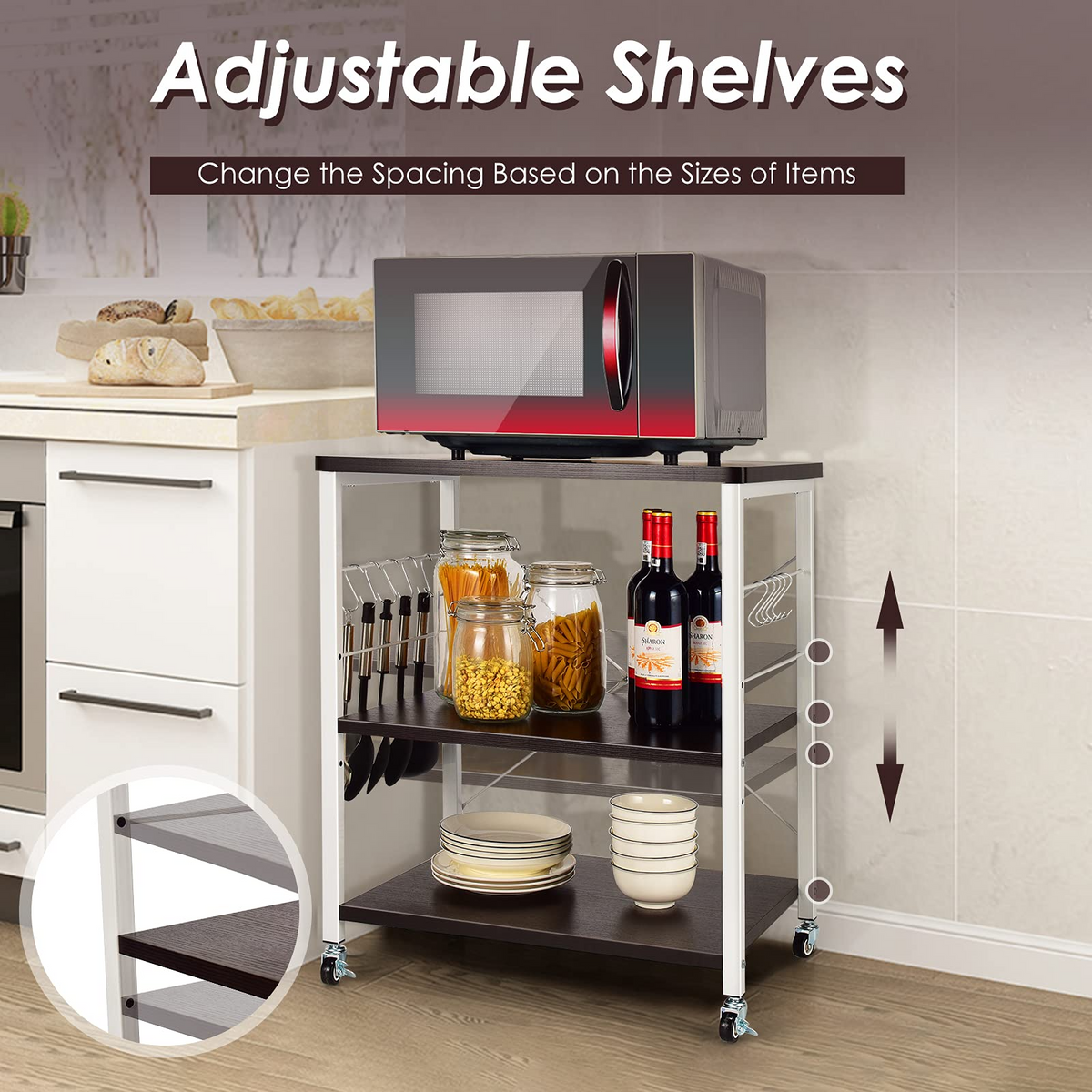 Goflame Kitchen Baker's Rack 3-Tier Microwave Cart on Wheels