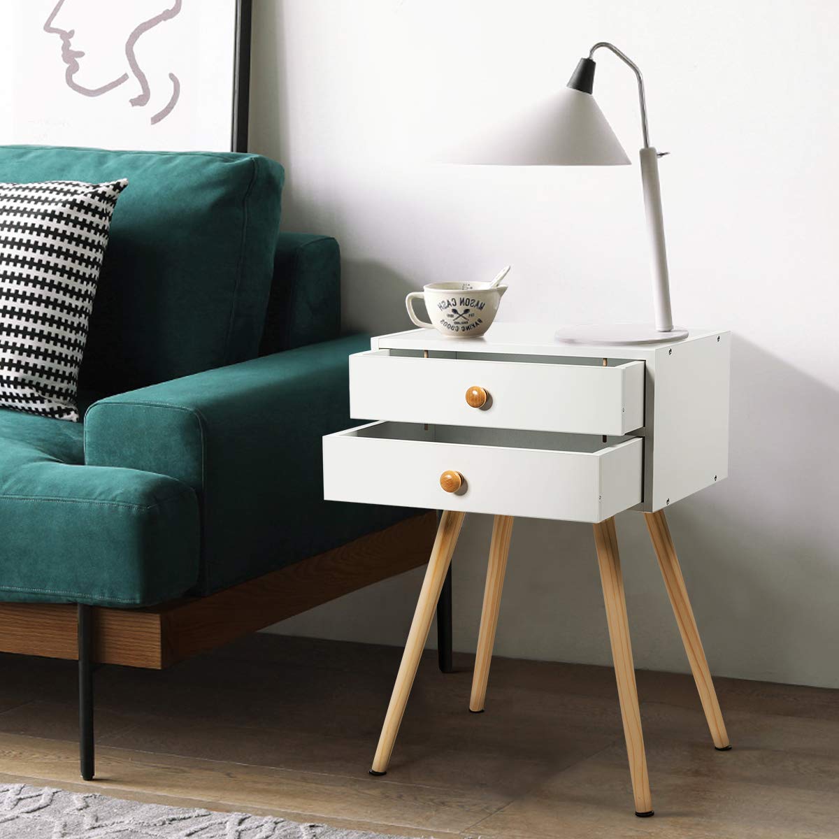 Goflame Nightstand W/2 Drawers for Bedroom