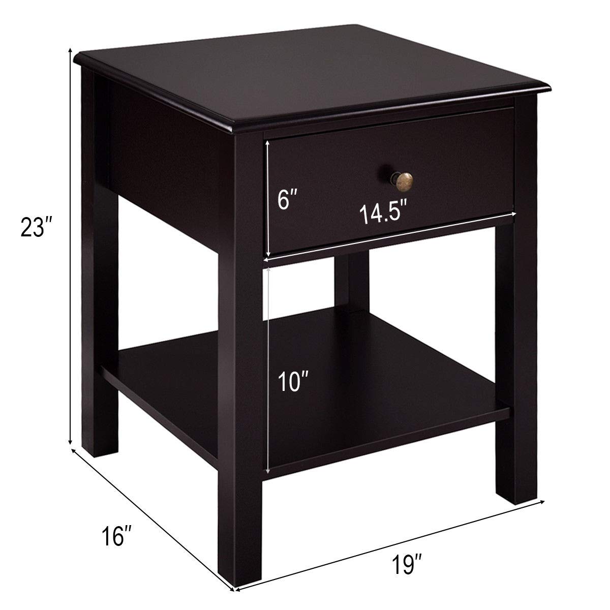 Goflame Nightstand W/Drawer and Shelf, Stable Frame Storage Cabinet