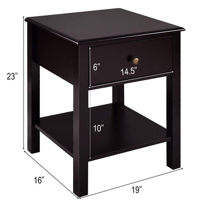 Goflame Nightstand W/Drawer and Shelf, Stable Frame Storage Cabinet