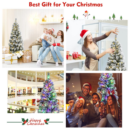 Goflame 5ft Pre-lit Snow Flocked Christmas Tree, Premium Hinged Artificial Pine Tree w/ 9 Lighting Modes & 140 Color Changing LED Lights - GoflameUS