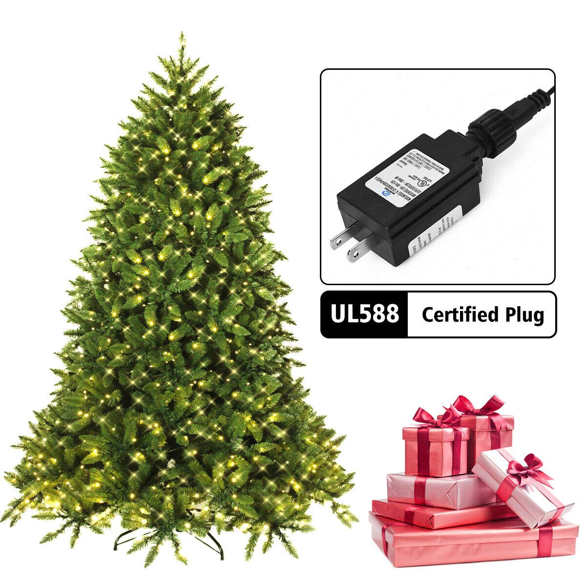 7.5ft Prelit Christmas Tree, Premium Hinged Artificial Fir Tree - GoflameUS