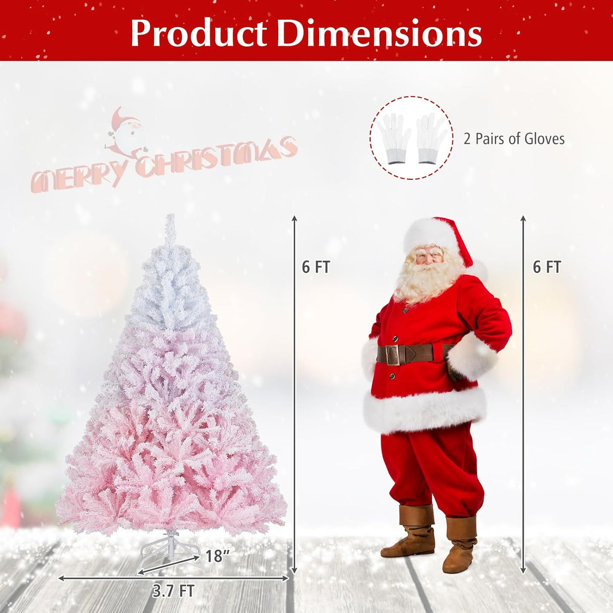 Goflame Pink Gradient & White Snow Flocked Christmas Tree | Home Office Decoration