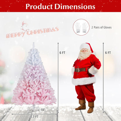 Goflame Pink Gradient & White Snow Flocked Christmas Tree | Home Office Decoration