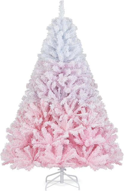 Goflame Pink Gradient & White Snow Flocked Christmas Tree | Home Office Decoration