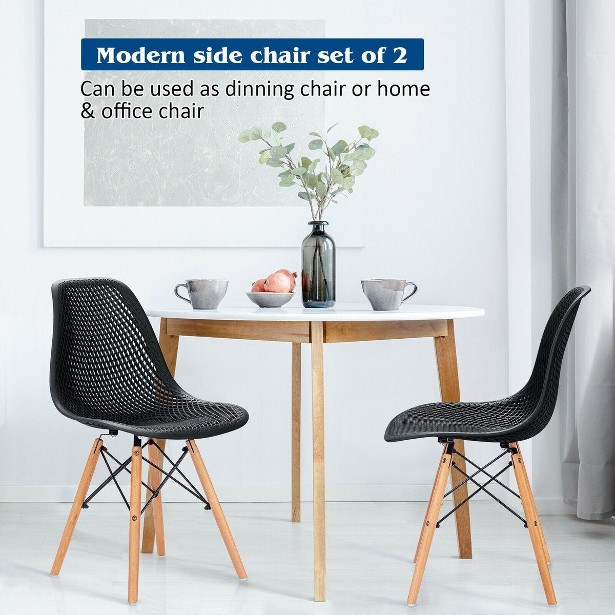 Goflame Set of 2 or 4 Modern Dining Chairs, Shell PP Lounge Side Chairs w/ Mesh Design - Goflameus
