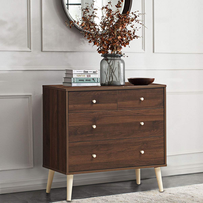 Goflame 4-Drawer Dresser, Free-Standing Chest Wood Legs and Sliding Rail