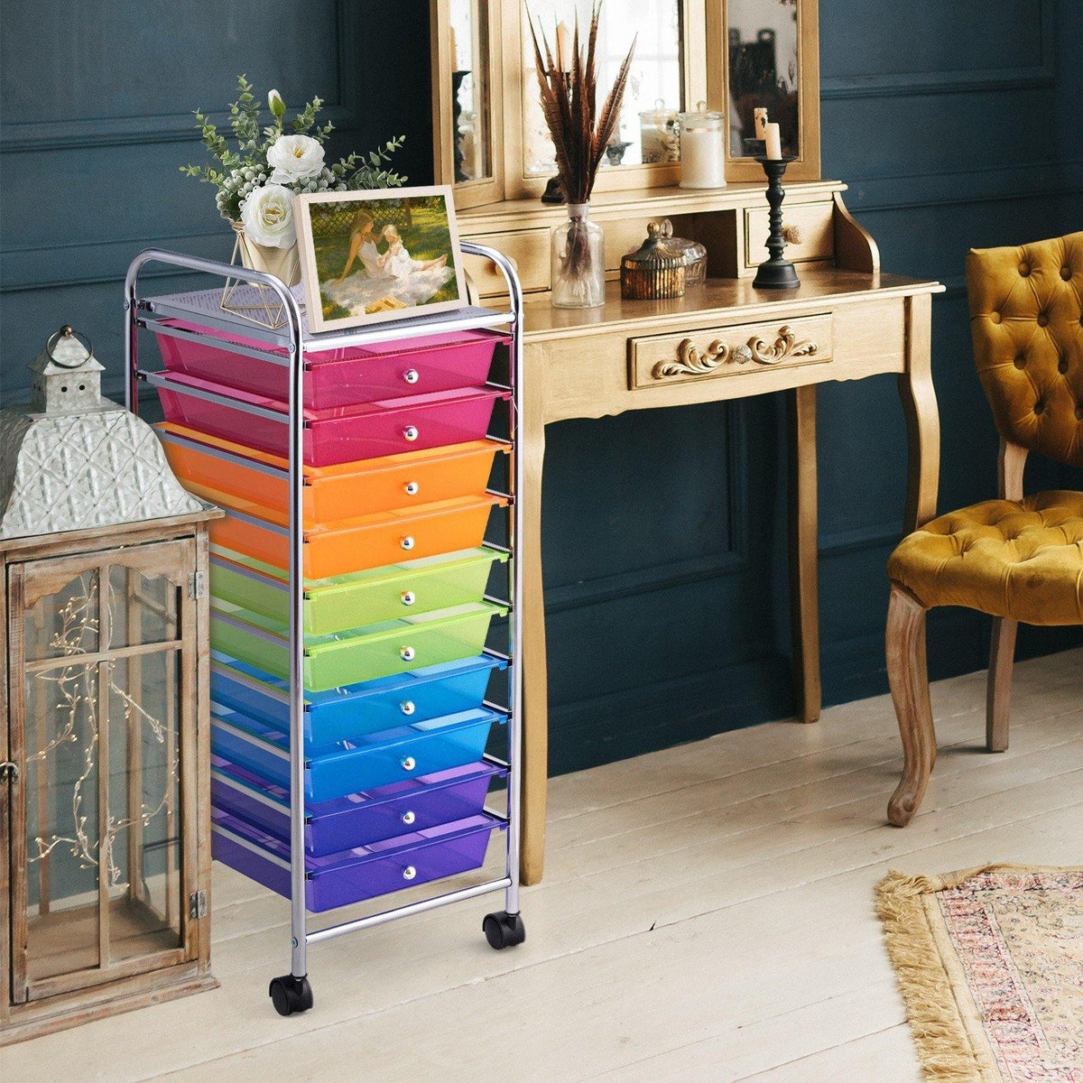10 Drawer Rolling Storage Cart Scrapbook Paper Office School Organizer - Goflameus