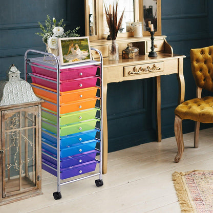 10 Drawer Rolling Storage Cart Scrapbook Paper Office School Organizer - Goflameus