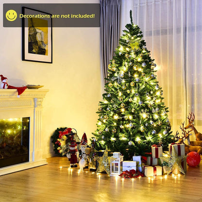 Artificial Douglas Christmas Tree, 7.5 Unlit Hinged Pine Tree with 2254 Branch Tips and Solid Metal Stand - GoflameUS