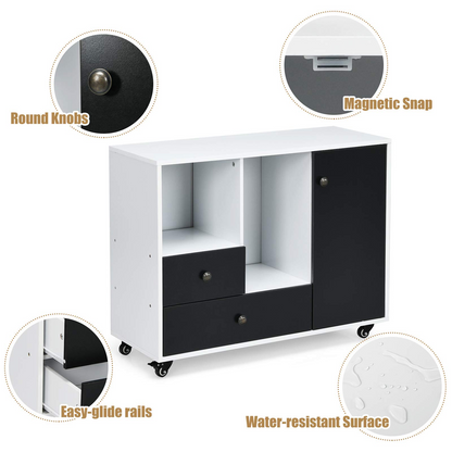 Goflame Lateral File Cabinet 2 Drawer Printer Stand, Rolling Storage Office Cabinet with Lockable Wheels