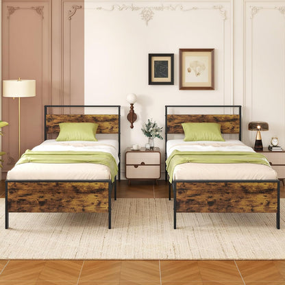 Goflame Twin Size/Full Size/King Size/Queen Metal Platform Bed Frames with Wooden Headboard & Footboard