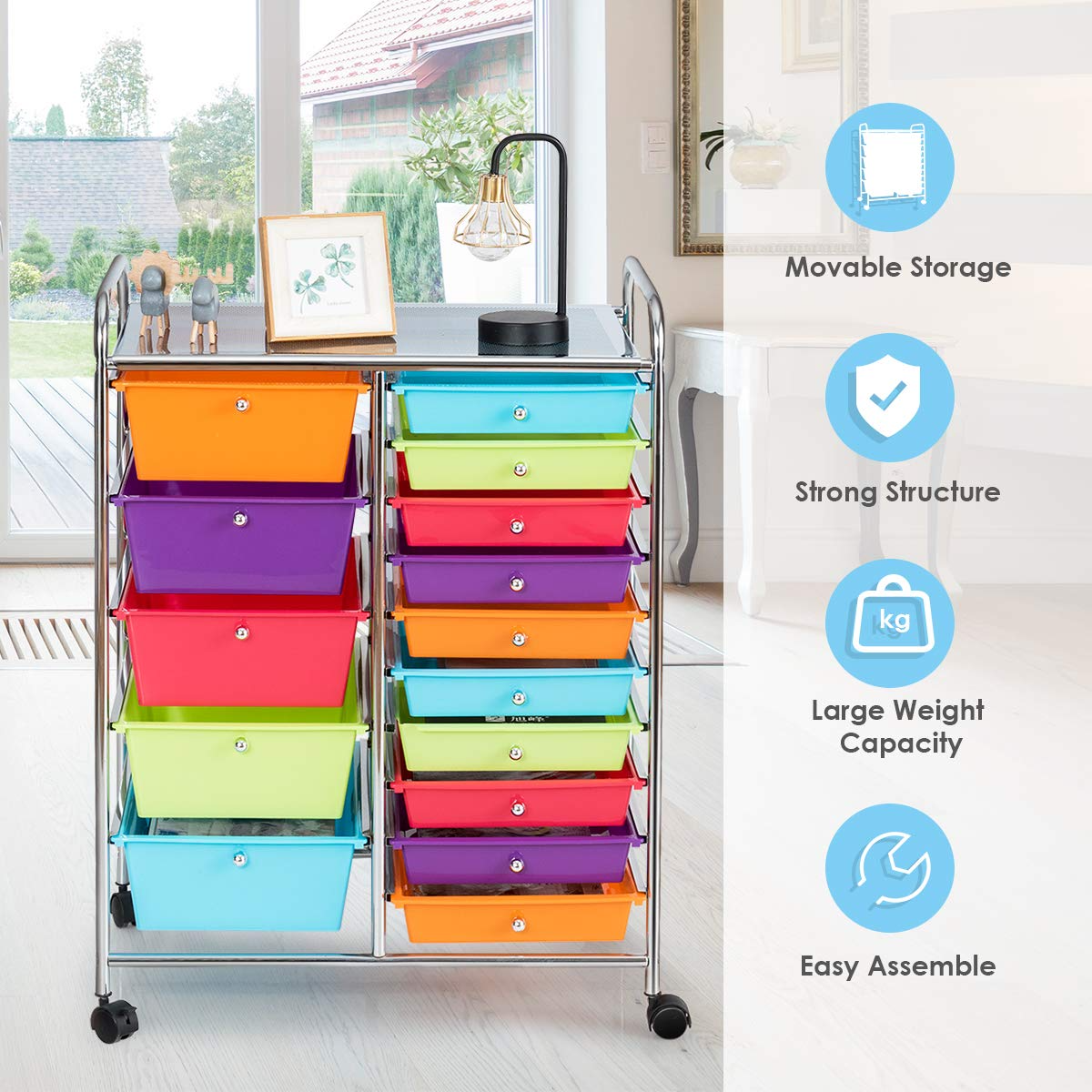 15-Drawer Organizer Cart Office School Rolling Storage Cart - Goflame