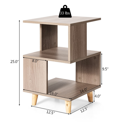 Goflame Set of 2 End Table, Wood Nightstand with Legs (Natural)