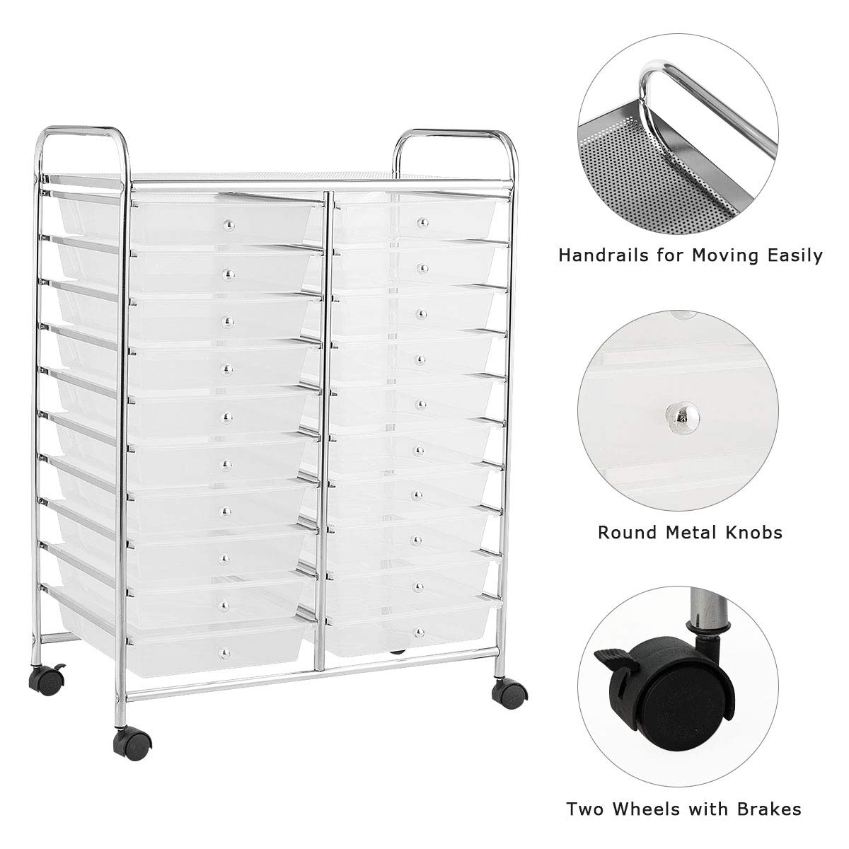 Goflame Storage Drawer Carts, 20-Drawer Organizer, Utility Cart on Wheels