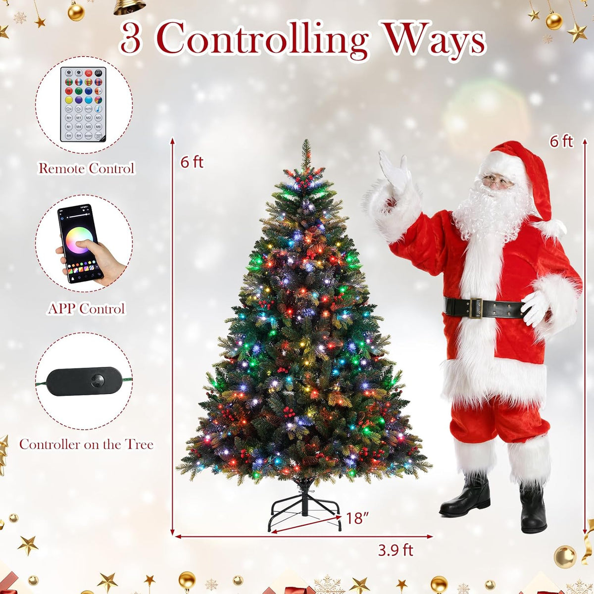 Goflame Smart Pre-Lit Artificial Christmas Tree with Remote Control APP-Controlled Multicolored RGB Lights