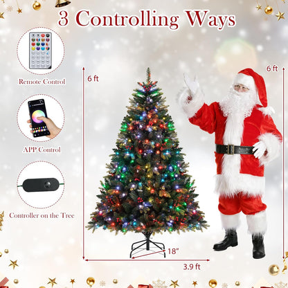 Goflame Smart Pre-Lit Artificial Christmas Tree with Remote Control APP-Controlled Multicolored RGB Lights