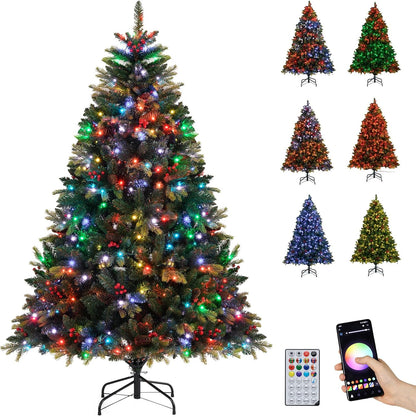 Goflame Smart Pre-Lit Artificial Christmas Tree with Remote Control APP-Controlled Multicolored RGB Lights