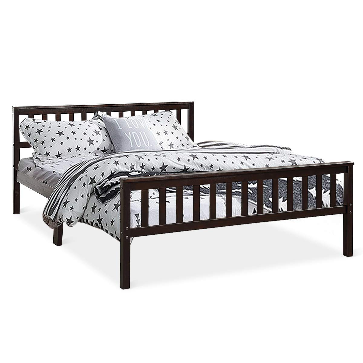 Goflame Queen Size Wood Slats Great Support with Six Legs, No Box Spring Needed, Antique Espresso