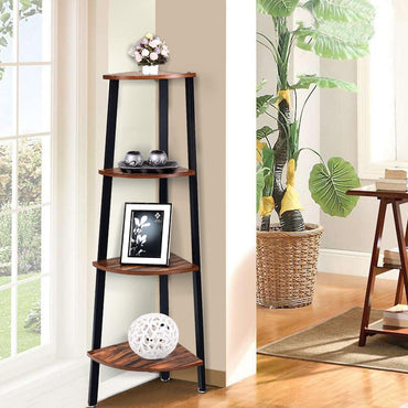 4-Tier Corner Shelf Industrial Multipurpose Bookcase - Goflameus