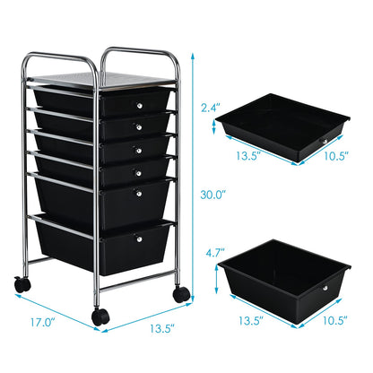 6 Storage Drawer Cart Rolling Organizer Cart, Black - Goflame