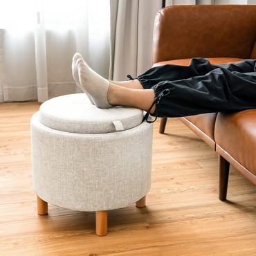Goflame Round Storage Ottoman with Tray, Accent Storage Footstool w/ Soft Padding