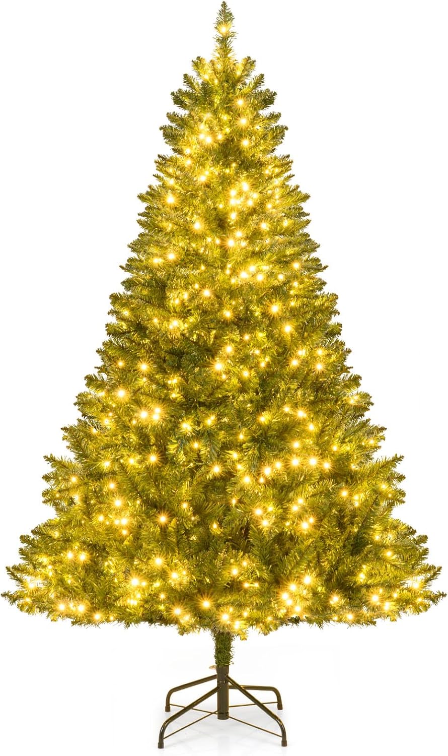 Goflame Pre-Lit Artificial Christmas Tree with 7 Lighting Modes & Folding Metal Stand