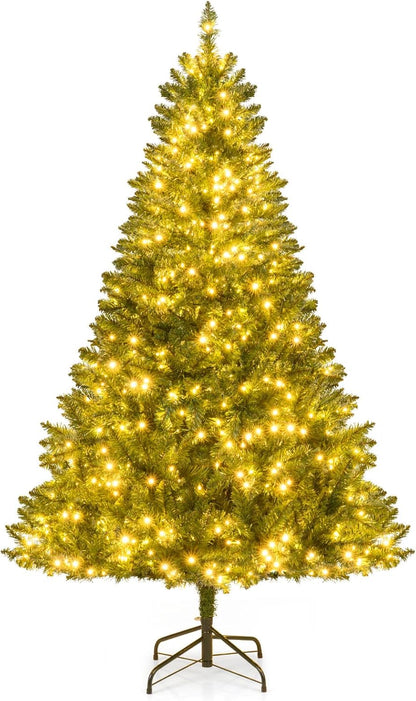 Goflame Pre-Lit Artificial Christmas Tree with 7 Lighting Modes & Folding Metal Stand
