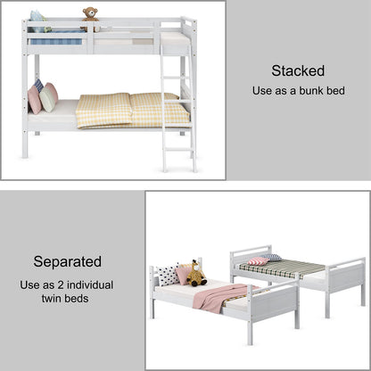 Goflame Twin Over Twin Bunk Bed, Solid Wood Twin Bunk Bed Convertible Into Two Individual Beds