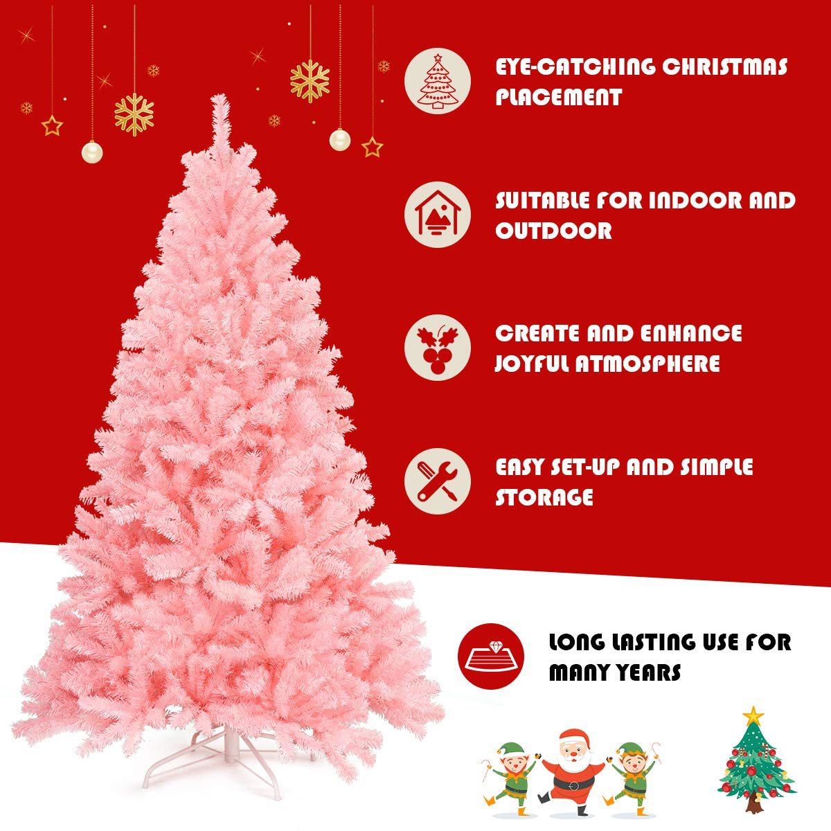 Goflame Unlit Artificial Christmas Tree, 100% New PVC Material, Xmas Tree for Indoor and Outdoor Decoration - GoflameUS
