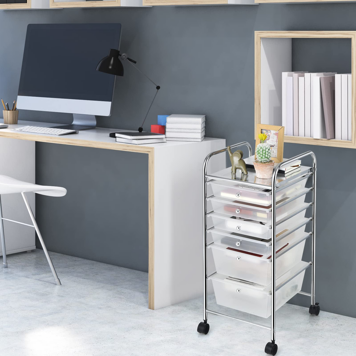 6 Storage Drawer Cart Rolling Organizer Cart, Clean - Goflame