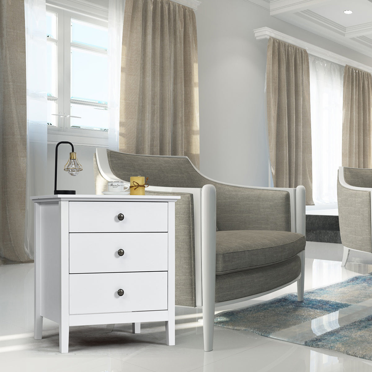 Goflame Nightstand with Drawers Solid Structure Side Table for Storage Bedroom