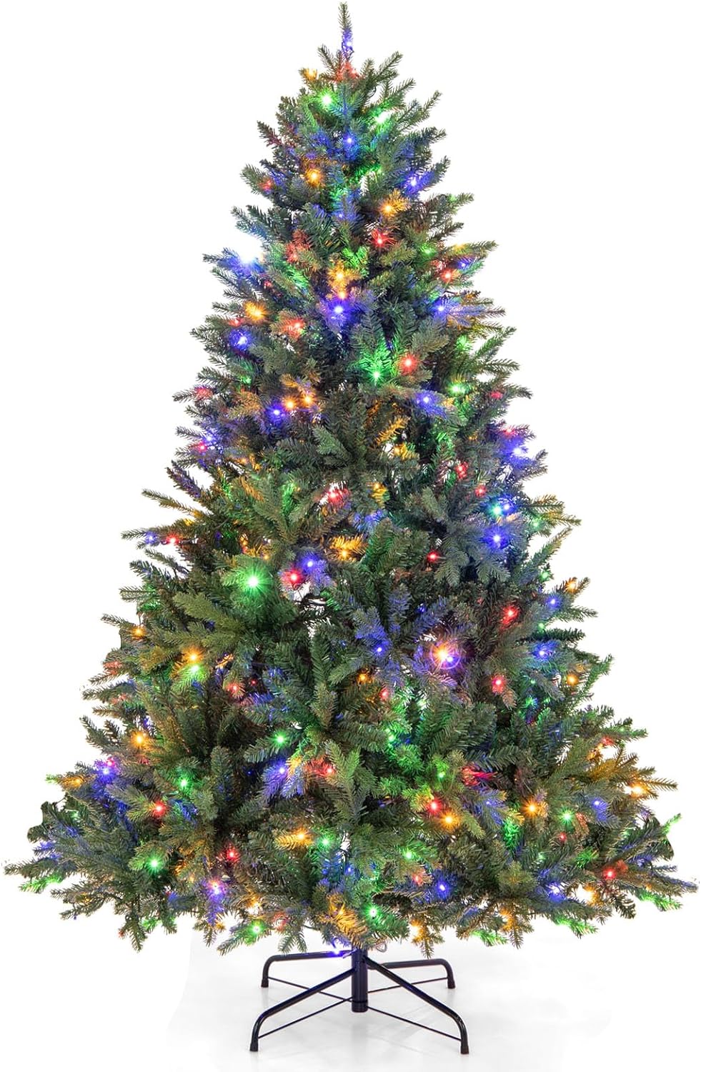 Goflame Pre-Lit Artificial Christmas Tree, Hinged Xmas Tree with Warm-White & Multi-Color LED Lights