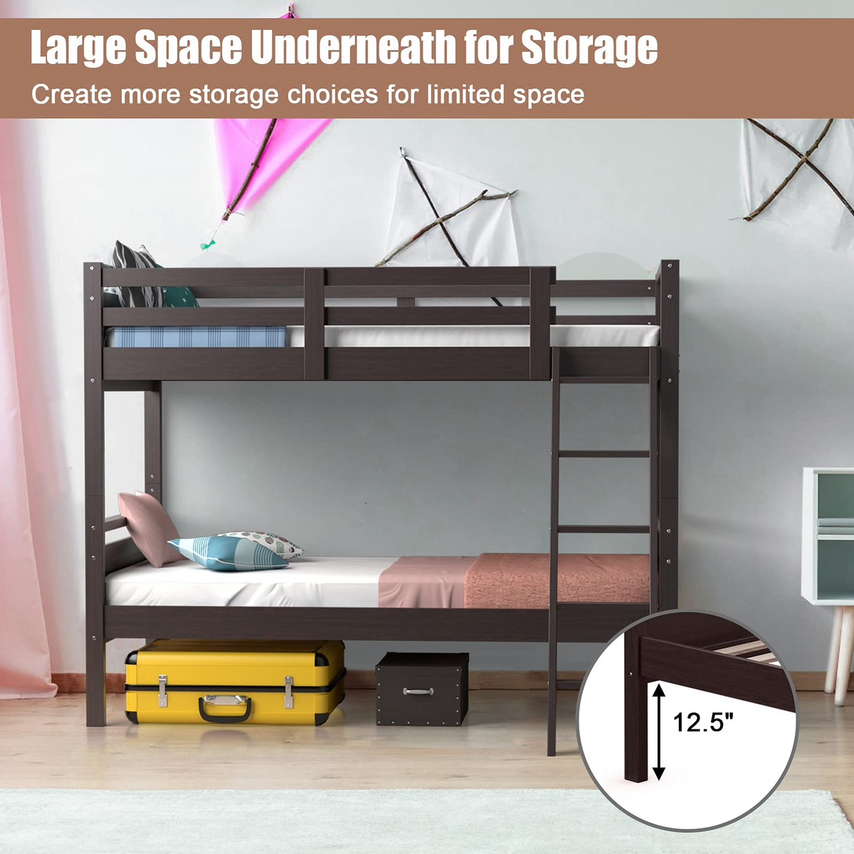 Goflame Twin Over Twin Bunk Bed, Solid Wood Twin Bunk Bed Convertible Into Two Individual Beds