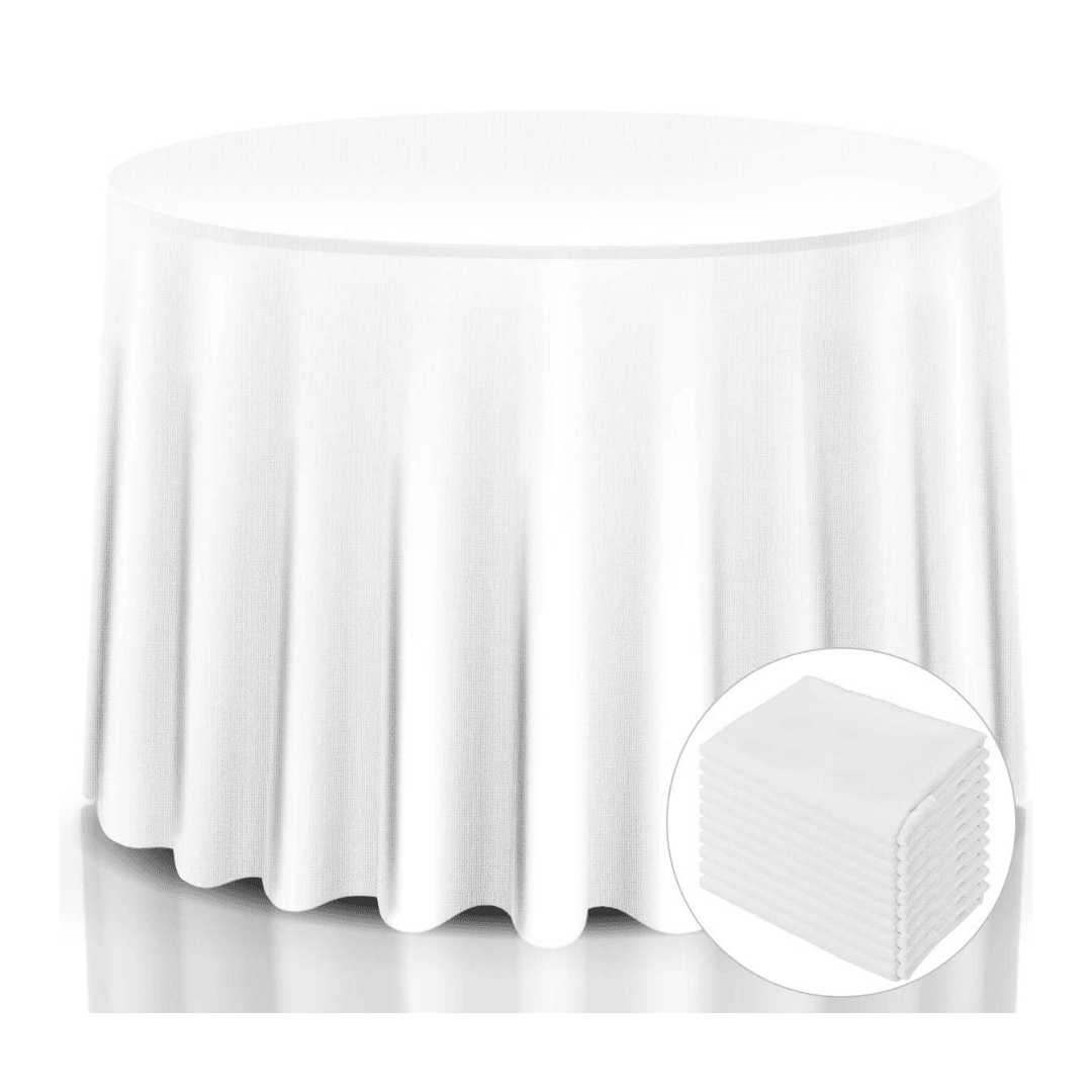 10 Pcs Round White Tablecloth 120-Inch, Premium Polyester Table Cover (White, 120") - Goflameus