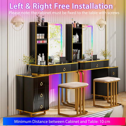 RGB Vanity Table Set with Mirror and Lights, Makeup Vanity Desk with Dimmable LED Lights