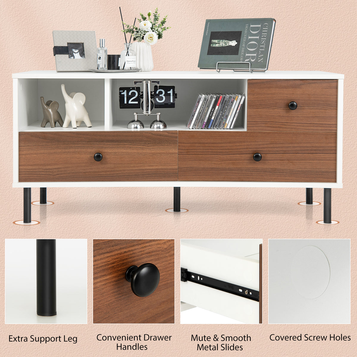 TV Stand for TV up to 50 Inch, Modern Entertainment Center with 3 Drawers & 2 Open Storage Shelves