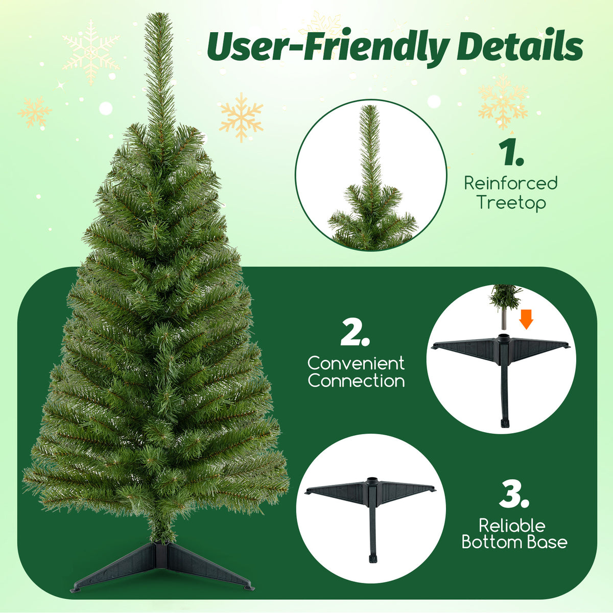 GOLFLAME 3FT Artificial Christmas Tree, Premium Mini Xmas Pine Tree with Stand Base Thicken Tips