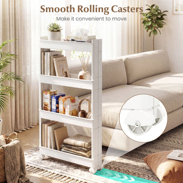 4-Tier Rolling Utility Cart, Multifunctional Slim Storage Trolley with Detachable Trays and Wheels
