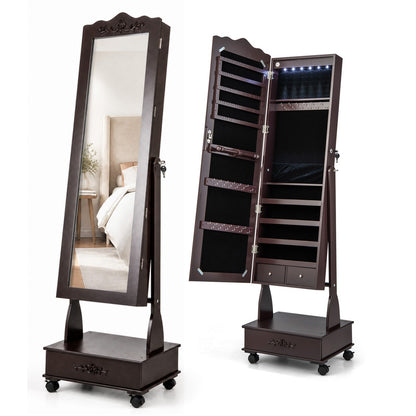 Jewelry Cabinet Armoire Freestanding, Lockable Jewelry Organizer with 3-position Adjustable Angle